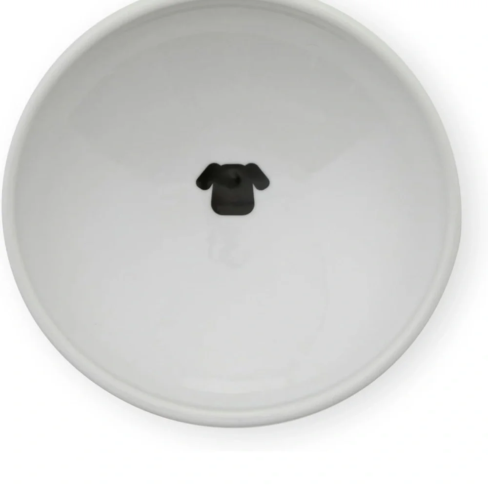White Pet Bowl with Black Paw Prints